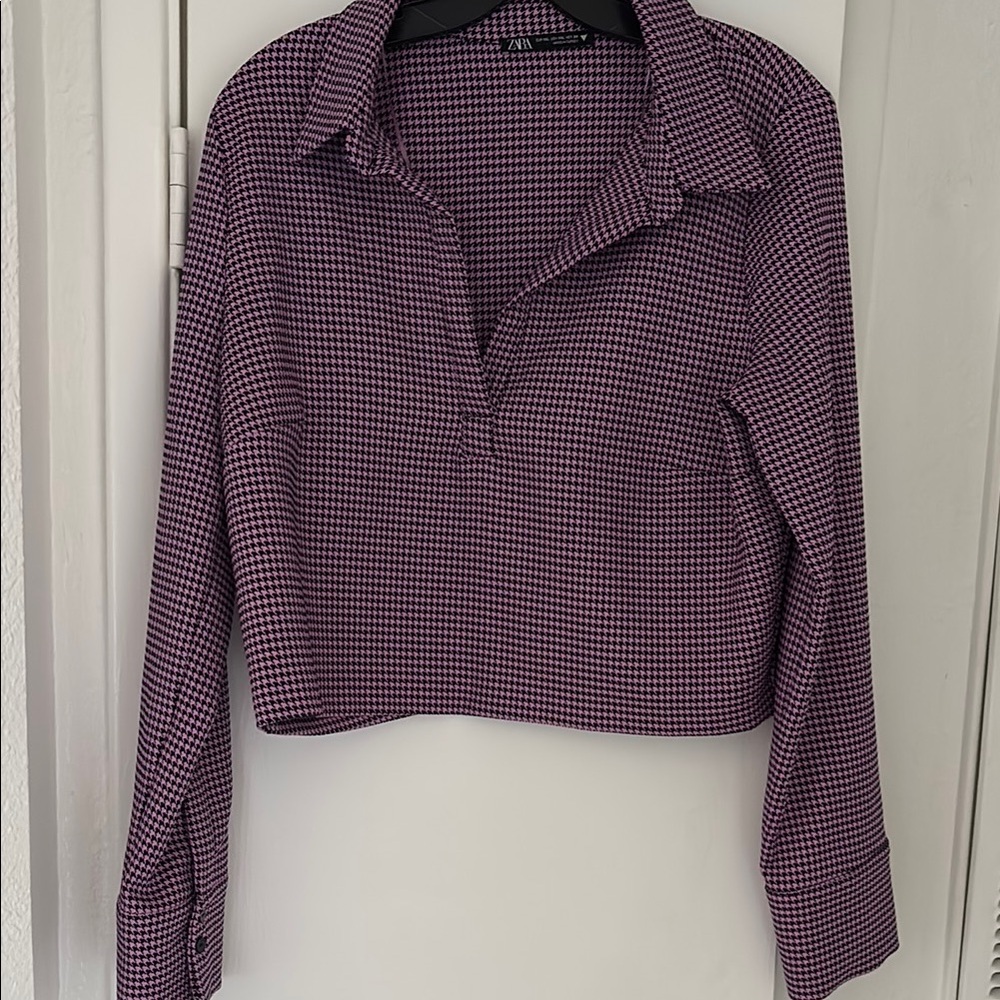 Zara Women's Purple Checkered Button Down Shirt
